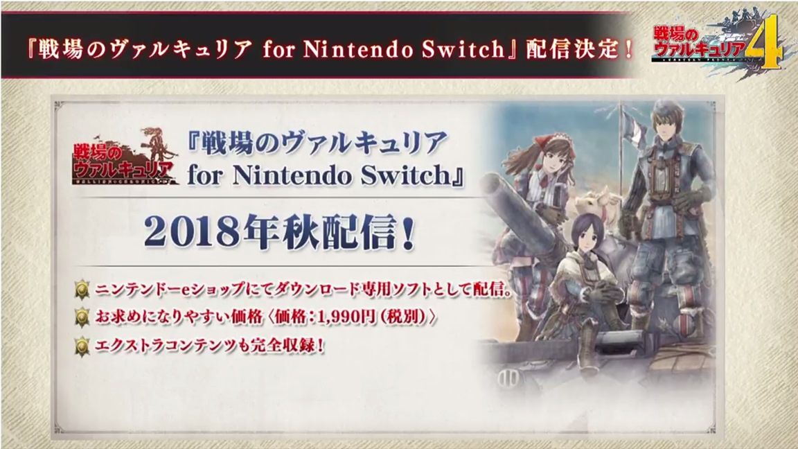 El Valkyria Chronicles original llegará en otoño a Nintendo Switch