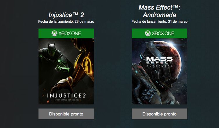 Se filtra la fecha de lanzamiento de Injustice 2 y Mass Effect Andromeda en Xbox Live Rewards